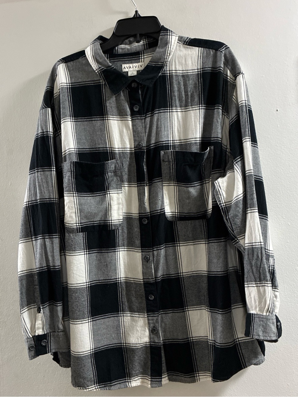Ava & Viv Black and White Plaid Button-Down Shirt